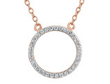 Synthetic White Topaz Circle Pendant Necklace in Sterling Silver with Rose Gold Plating with Chain